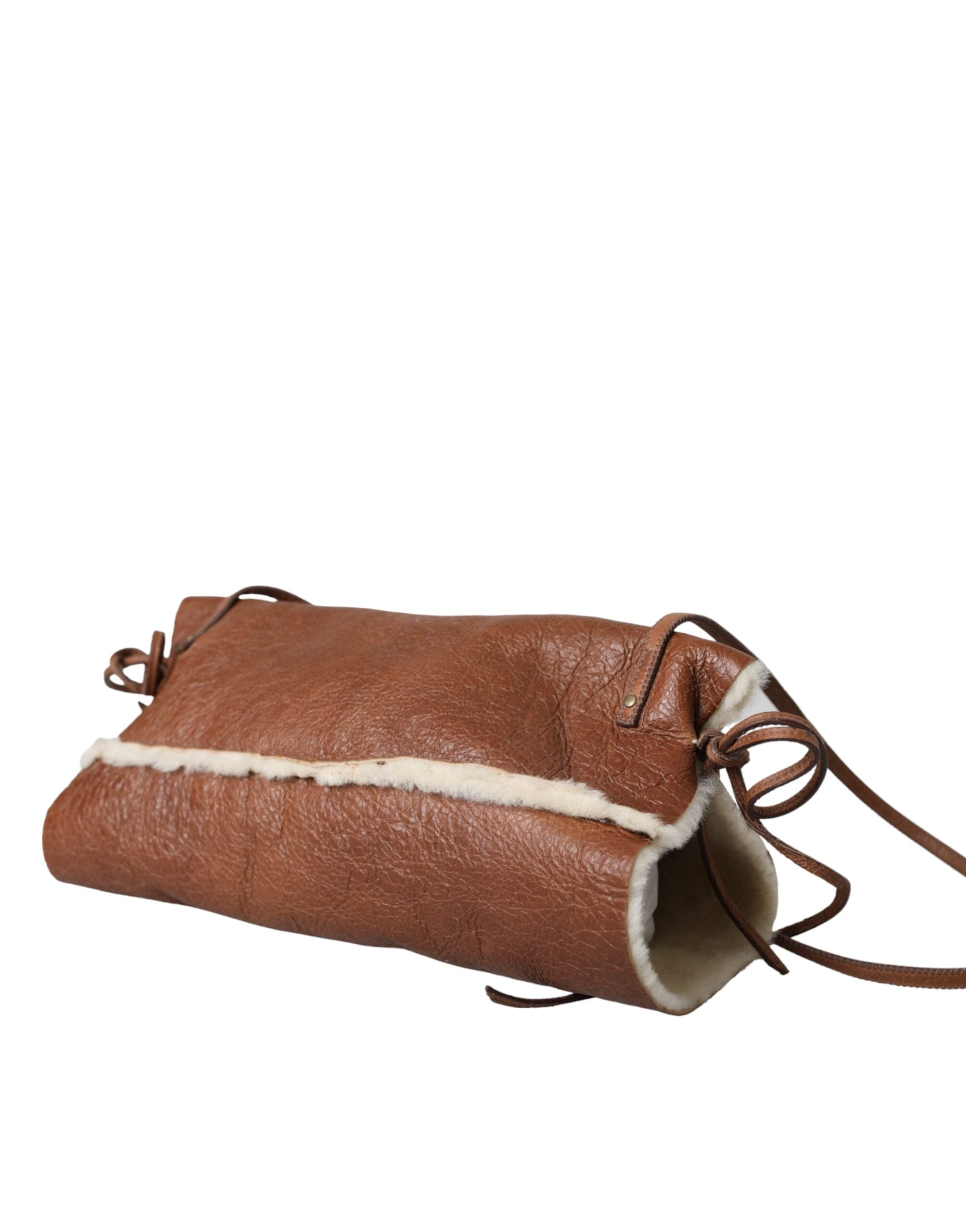 Miu Miu Brown Leather Fur Inner Lining Neck Strap WinterFleece Handwarmer