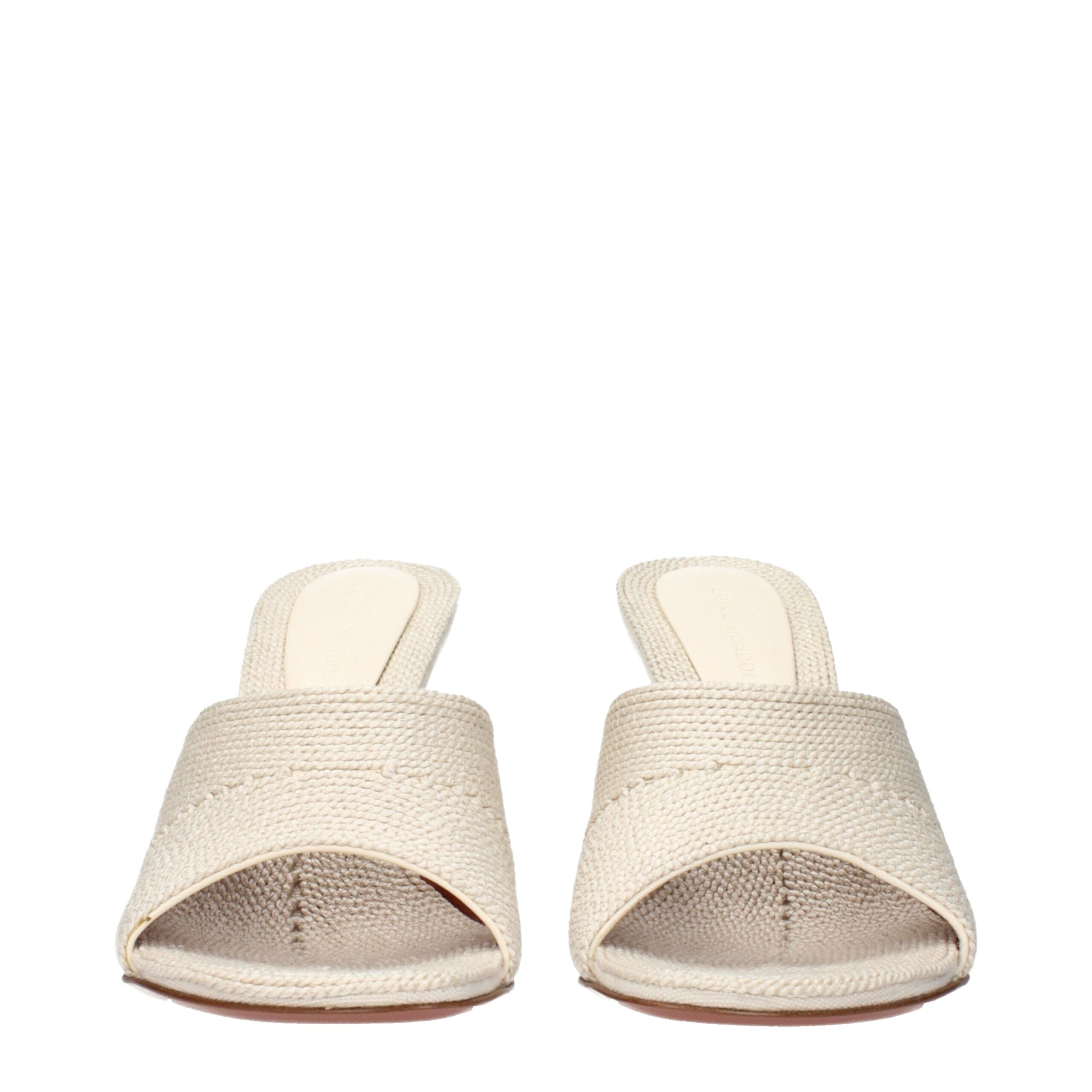 Amina Muaddi Beige Fabric Slippers Sandals
