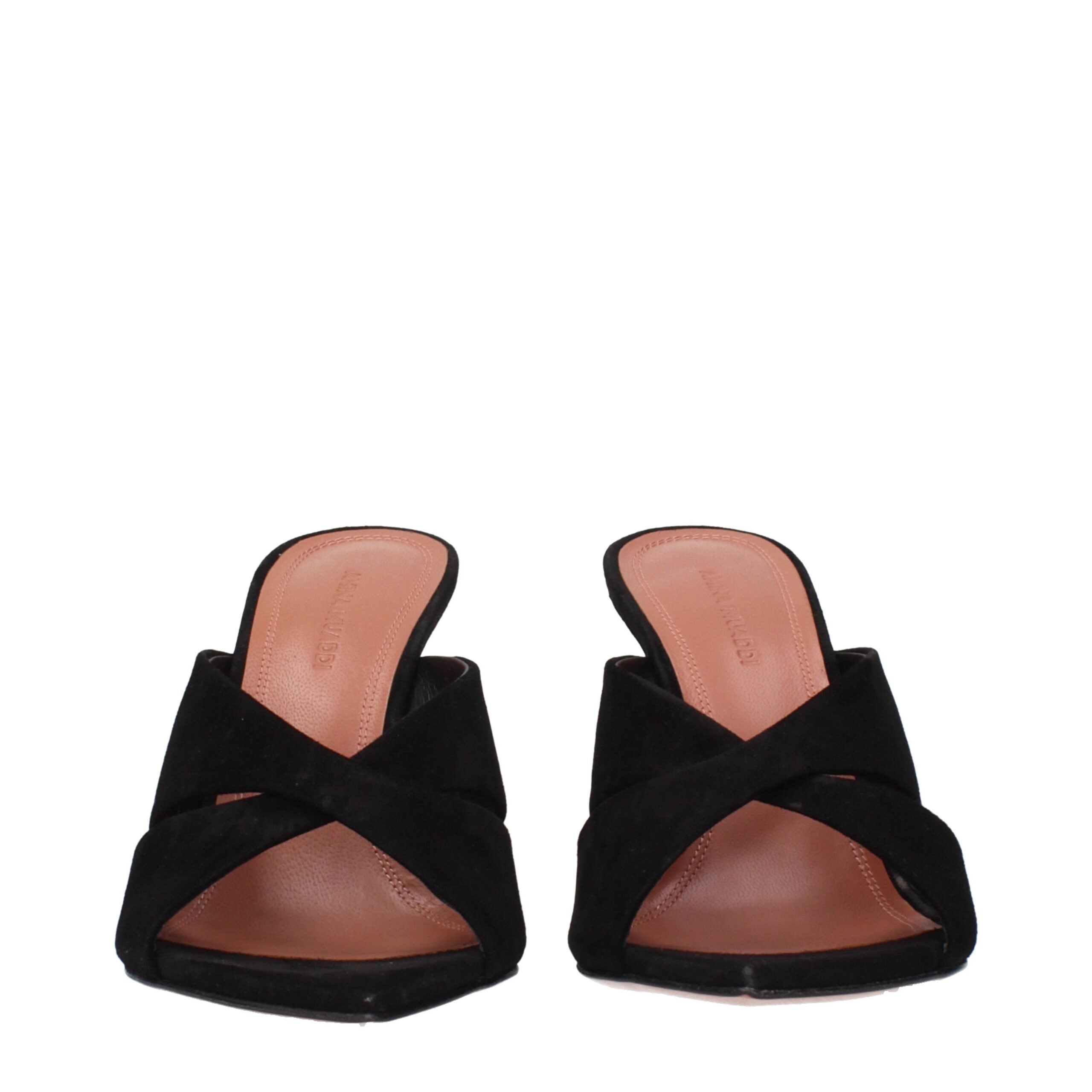 Amina Muaddi Black Leather Stiletto Heels Sandals