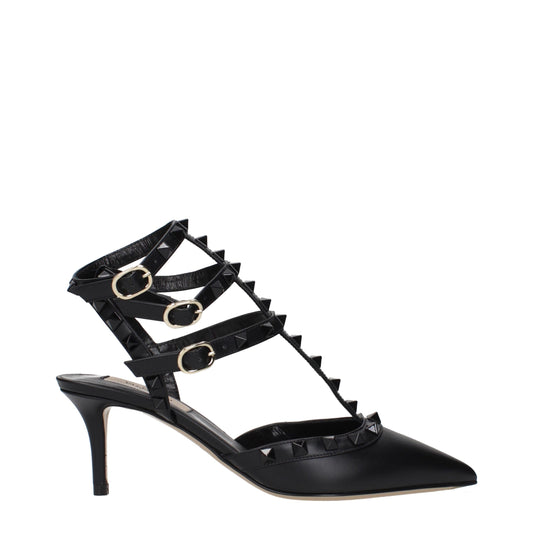 Valentino Garavani Black Leather Mid Heel Pumps