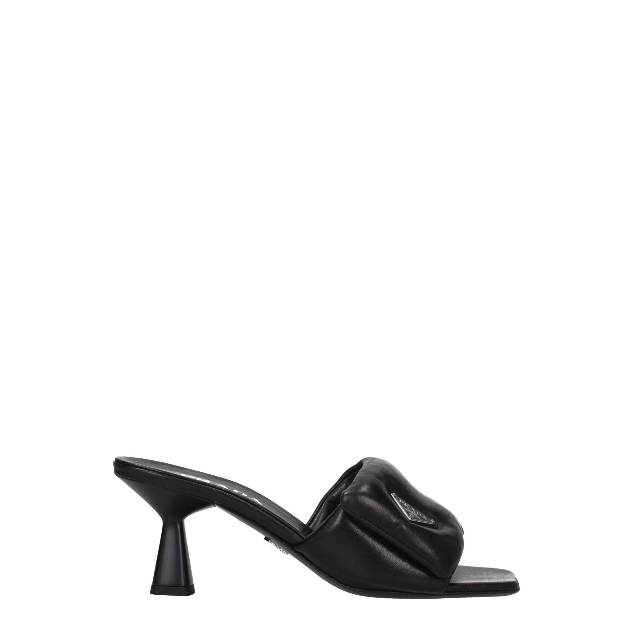 Prada Black Leather Platform Sandals
