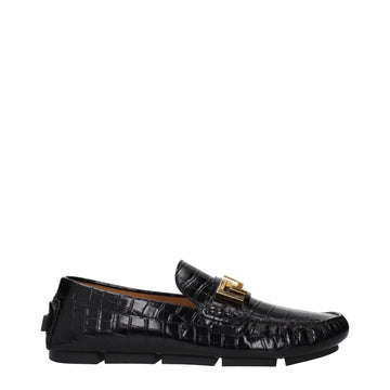 Versace Black Leather Slip-On Loafers