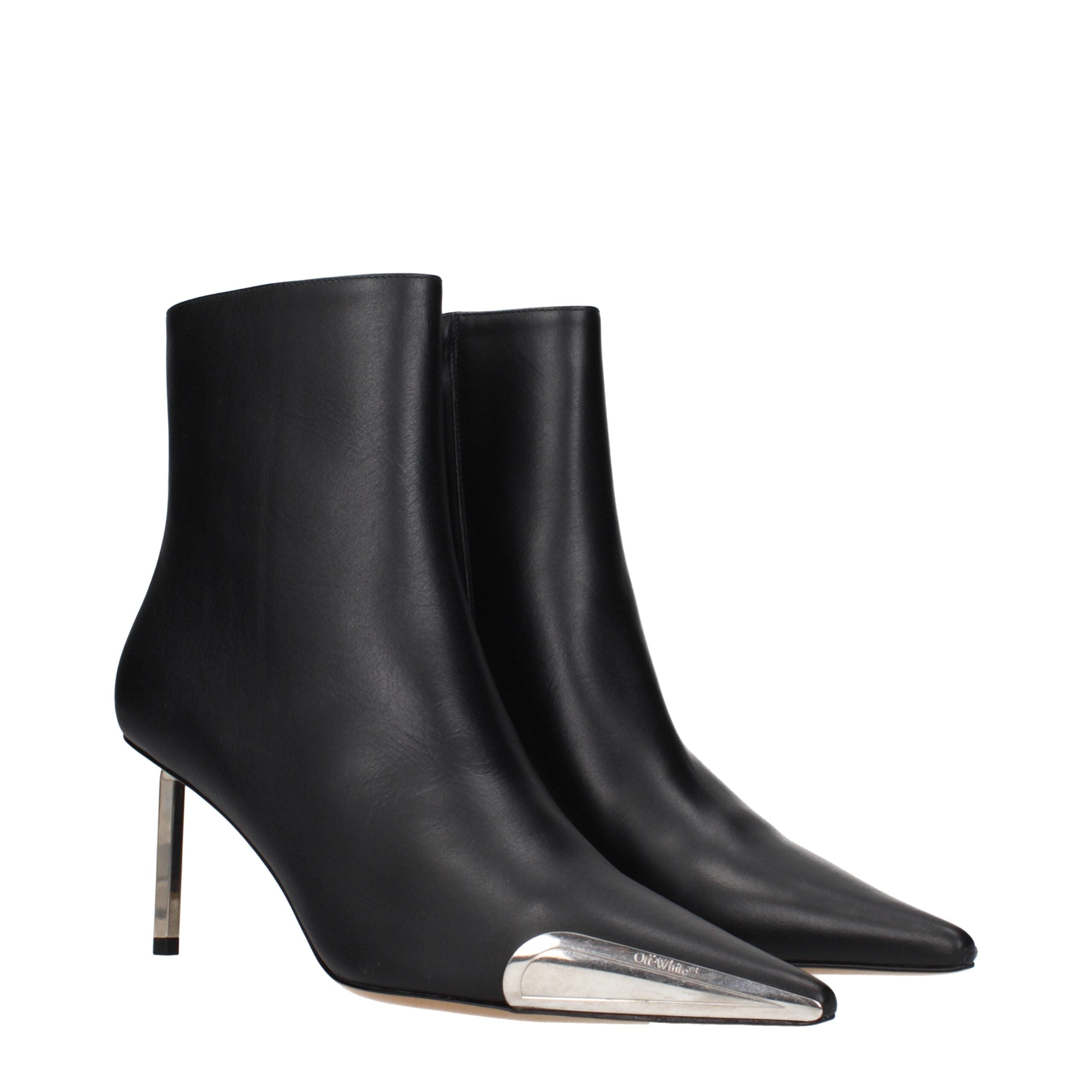 Off-White Black Leather Ankle Boots