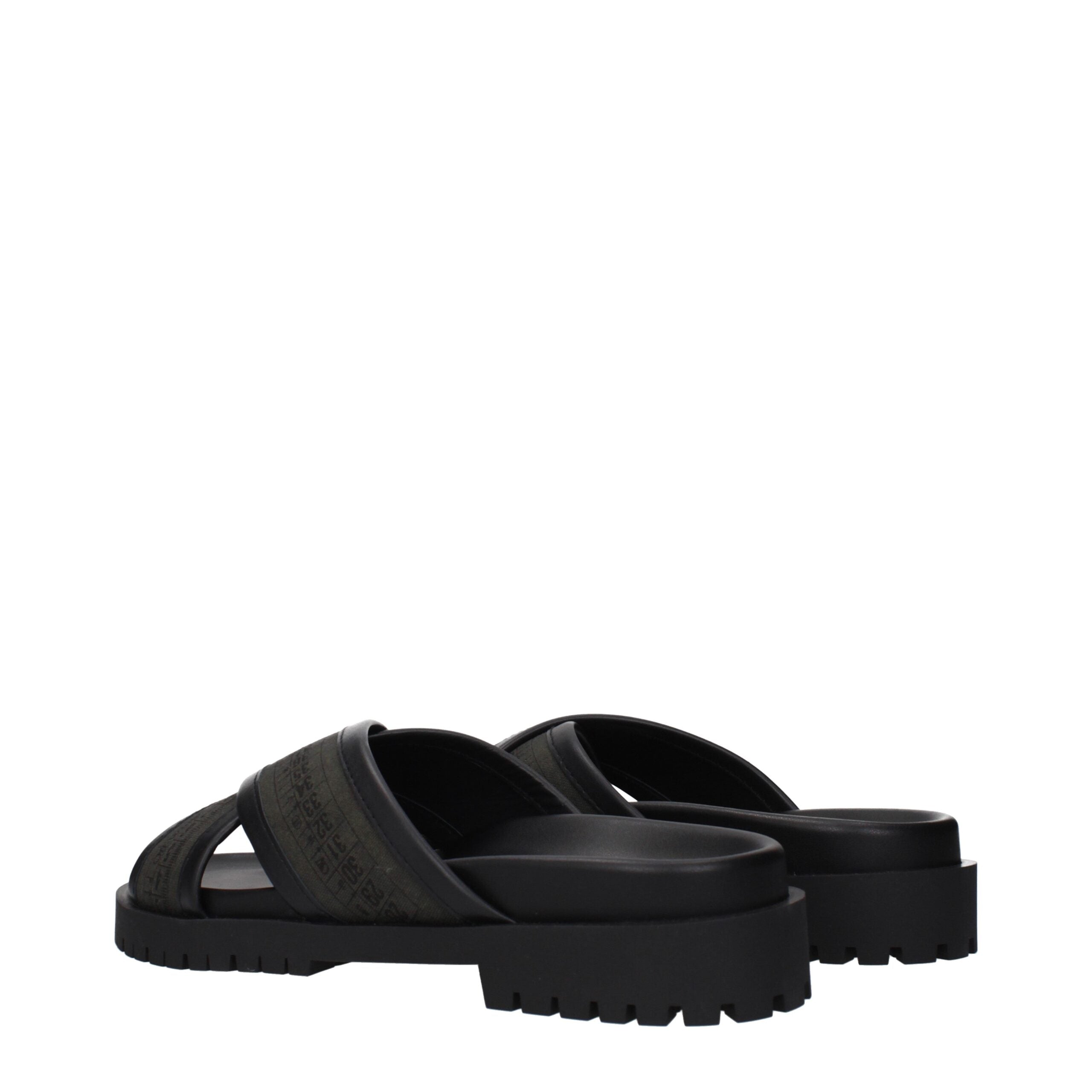 Off-White Green Fabric Flat Sandals