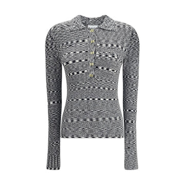 Ganni Black Viscose Polo Shirt