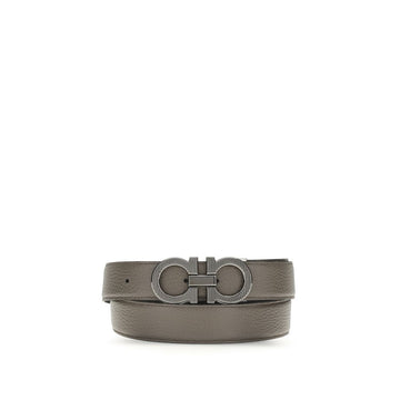 Ferragamo Gray Calf Leather Bos Taurus Belt