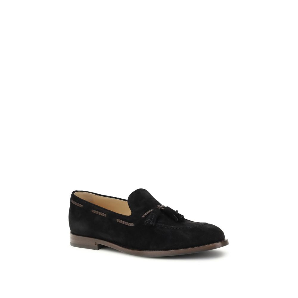 Brunello Cucinelli Black Calf Leather Bos Taurus Slip-On Loafers
