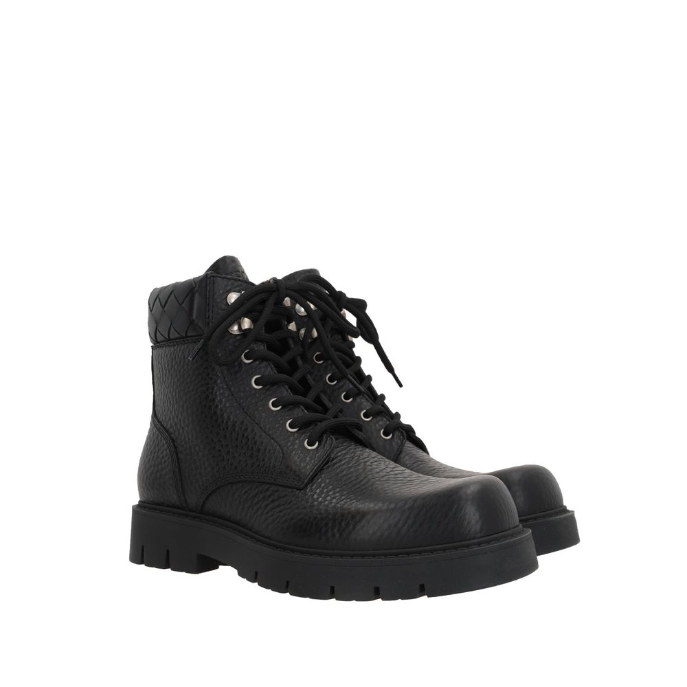 Bottega Veneta Black Calfskin Lace-Up Boots