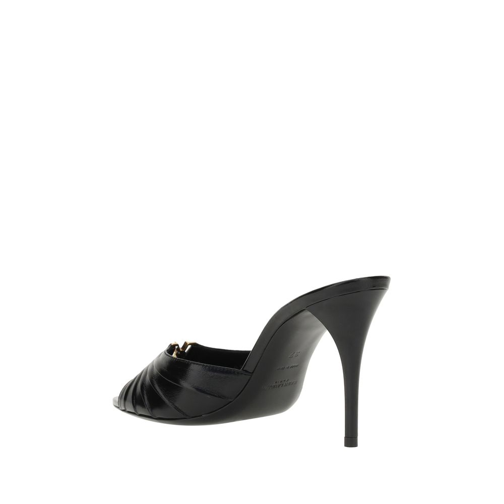 Saint Laurent Black Lamb Ovis Aries Aries Stiletto Heel Sandals